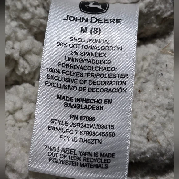 John Deere Kids Green Canvas Trucker Jacket Fleece Lined Size 8 - Picture 5 of 5